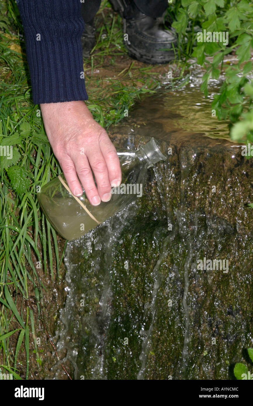 Collecting a water sample from a stream Stock Photo Alamy