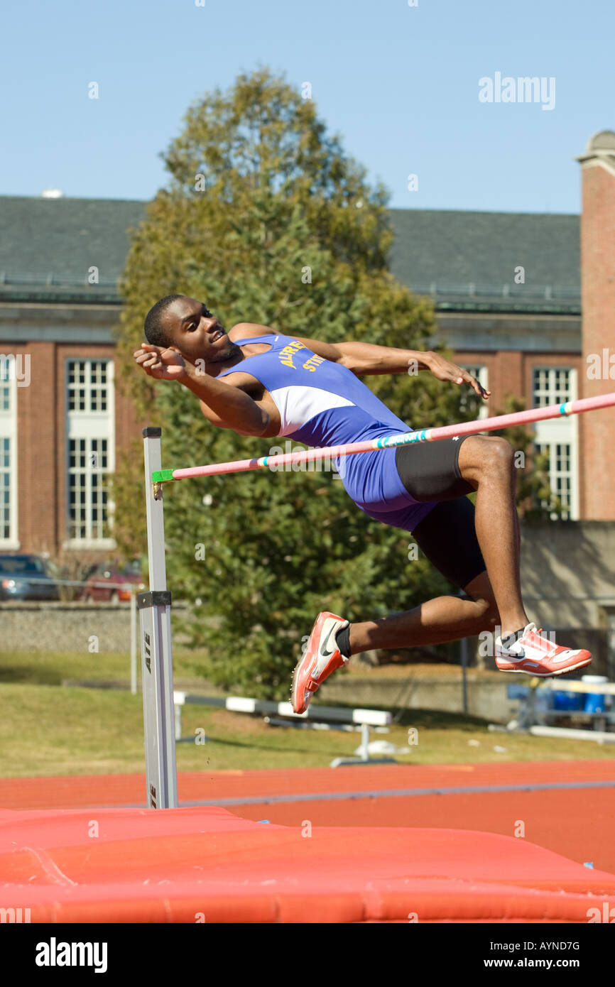 High jumper clears the bar Stock Photo Alamy