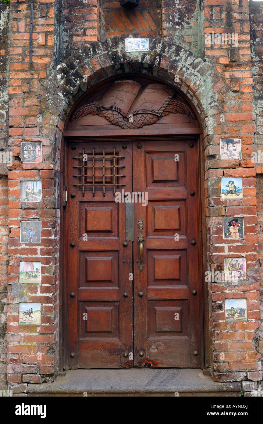Doorway in Barrio Amon San Jose Costa Rica with tiles of Don Quixote Stock Photo