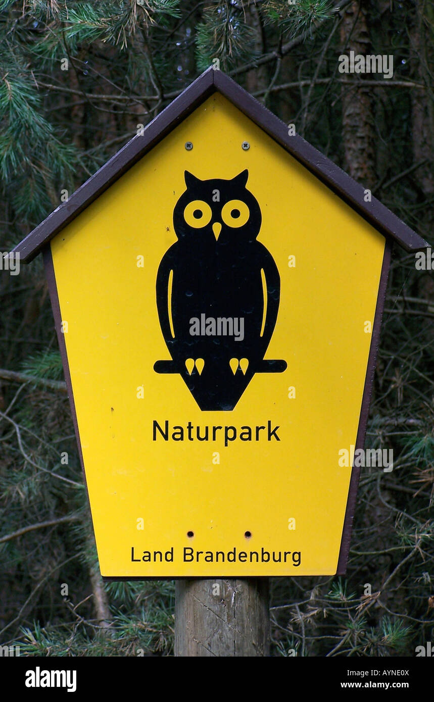 signs, official owl symbol for nature reserves and natur parks in the GDR, since 1960, Stock Photo