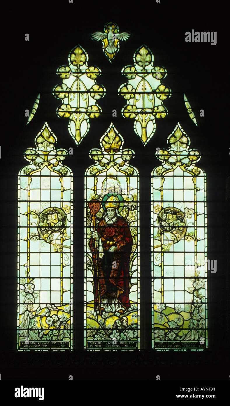 Stained glass window Lady Chapel Saint Davids Cathedral Dyfed Wales UK
