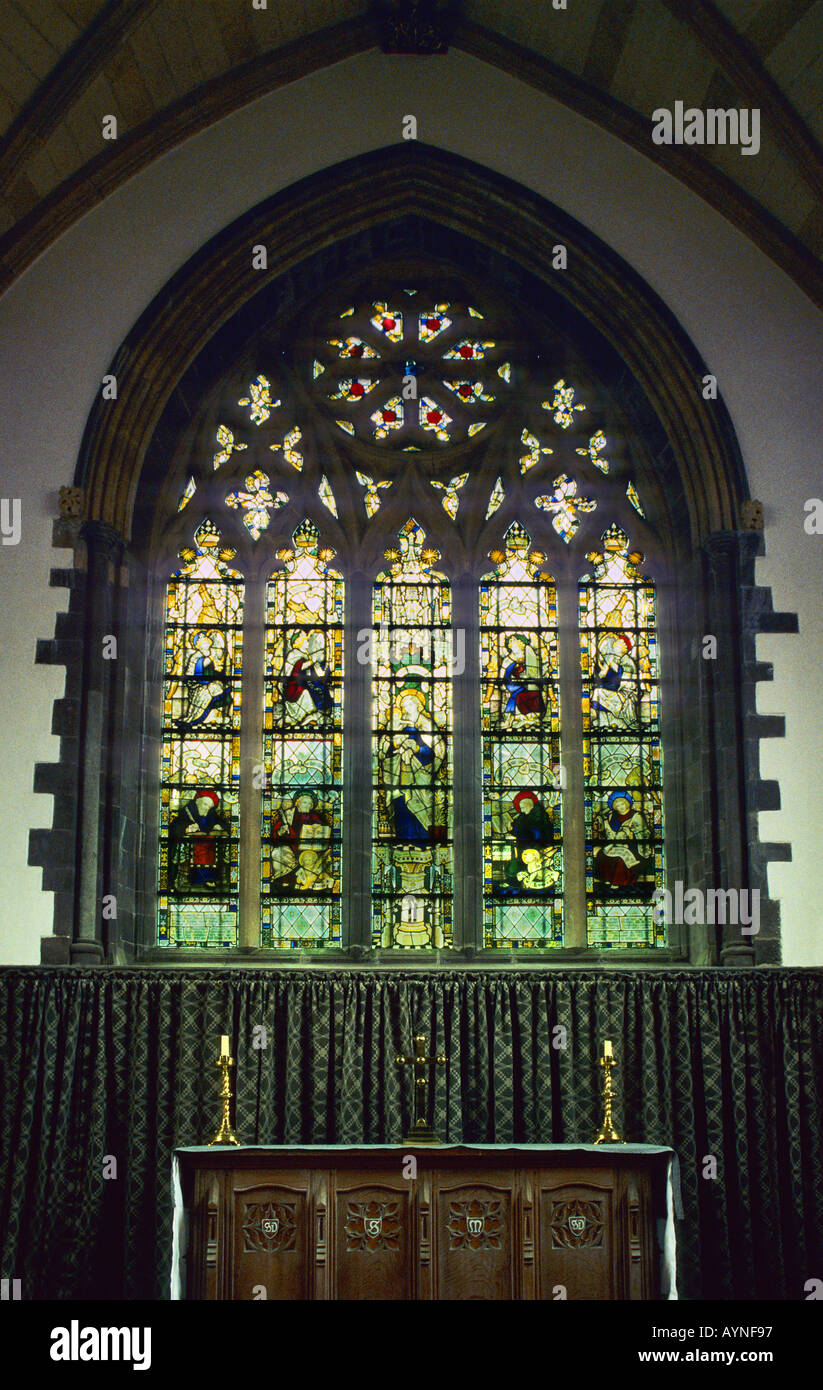 Stained glass window Lady Chapel Saint Davids Cathedral Dyfed Wales UK