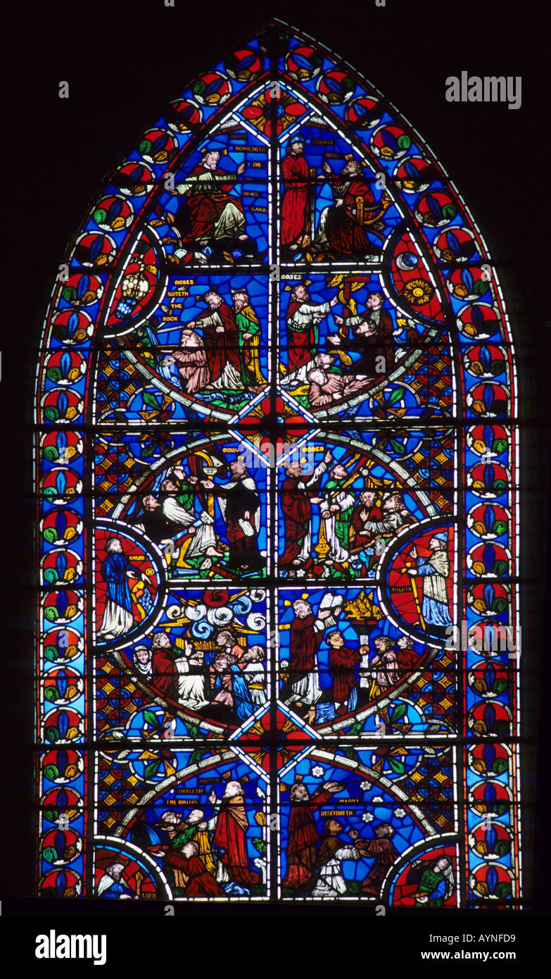 Stained glass window Cathedral UK Europe Moses Stock Photo - Alamy