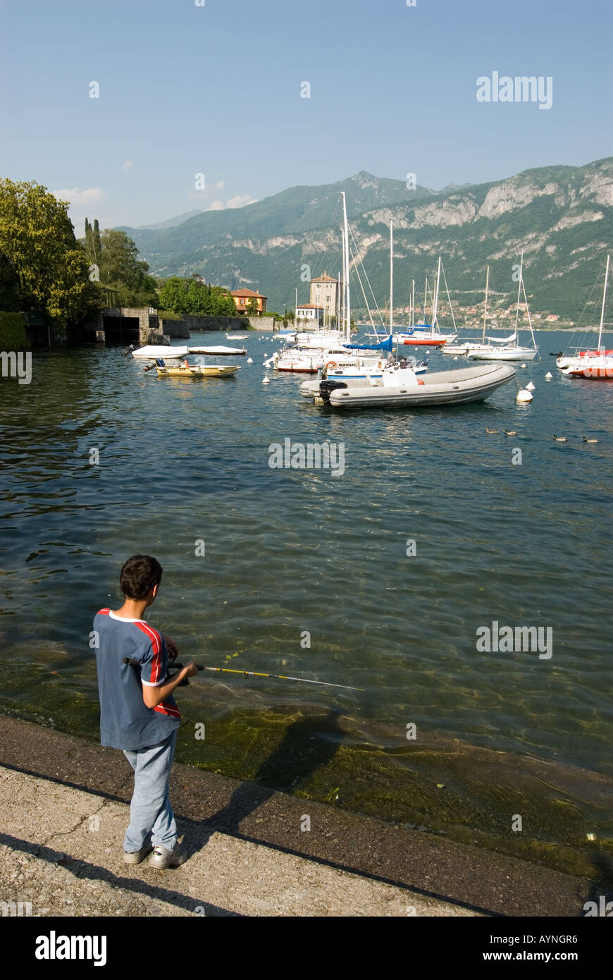 Lake Como Italy Pescallo harbour part of town of Bellagio Stock Photo