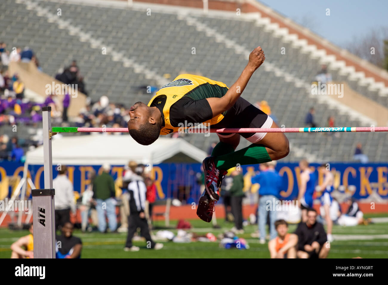 High jumper clears the bar Stock Photo Alamy