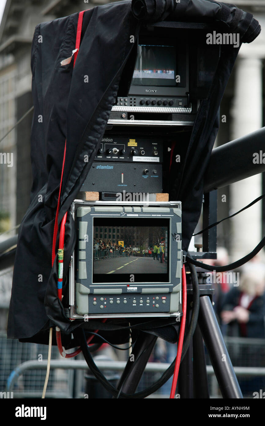 Electronic equipment of a boom camera televising the London Marathon. Stock Photo