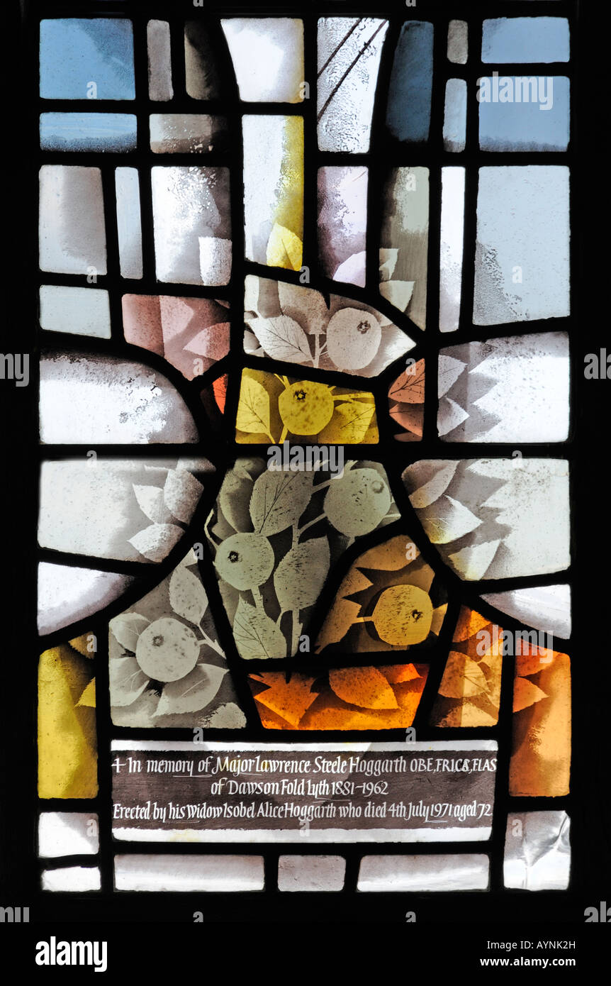 Memorial window,  ( detail ) . Church of Saint Mary , Crosthwaite , Lake District National Park, Cumbria, England, U.K., Europe. Stock Photo