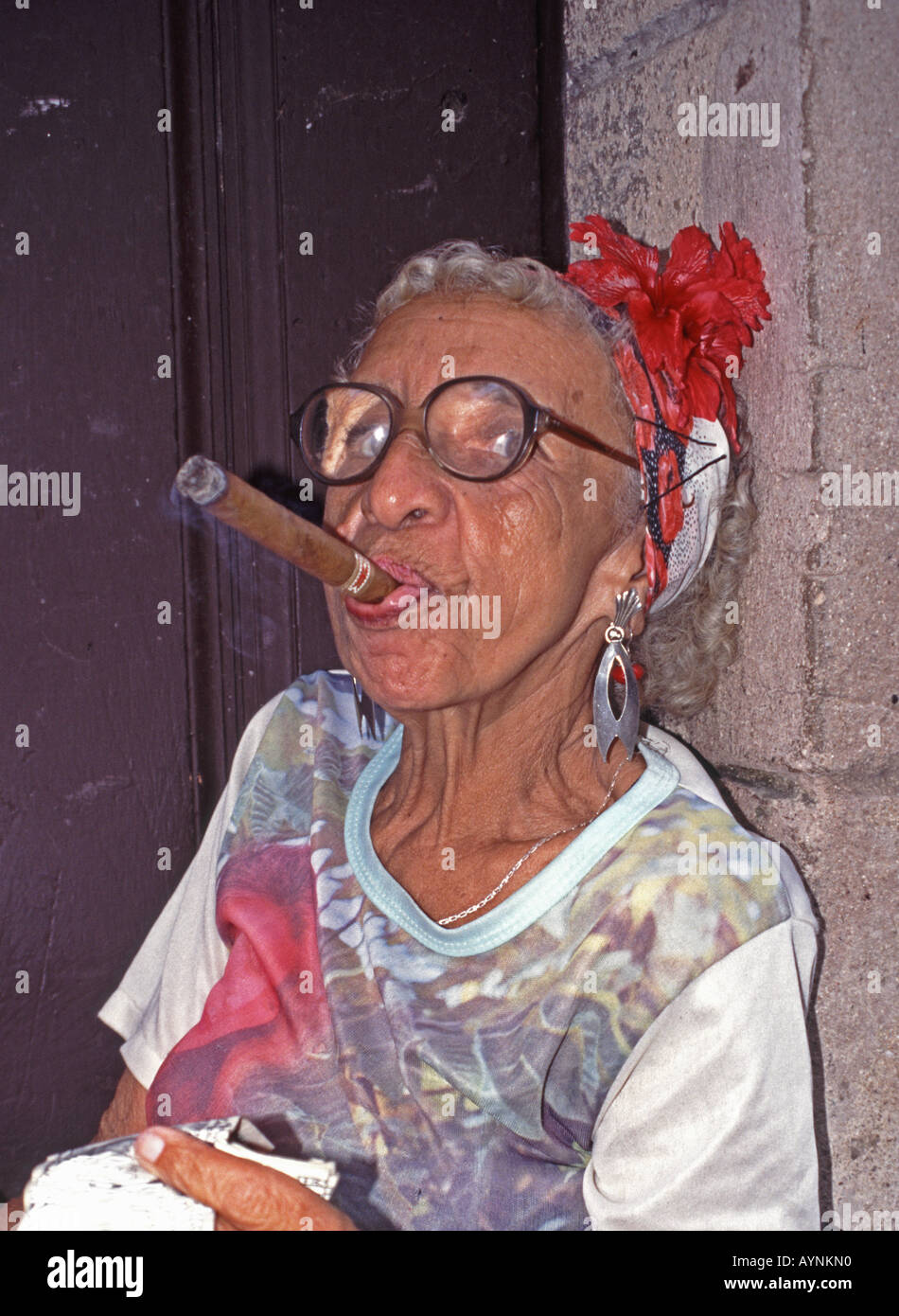 HAVANA, CUBA. An elderly cigar-smoking resident of old Havana. Stock Photo