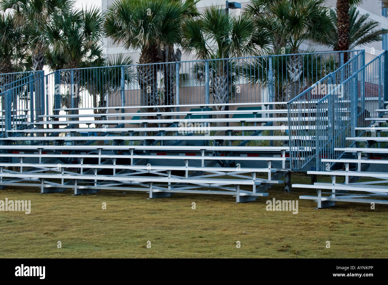 Empty metal grandstand waiting to be filled with  people Stock Photo