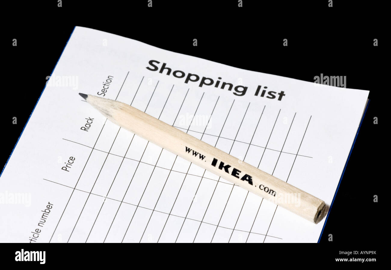 An Ikea shopping list order form and pencil on a black table Stock Photo -  Alamy