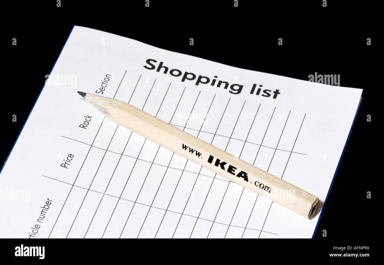 An Ikea shopping list order form and pencil on a black table Stock Photo Alamy