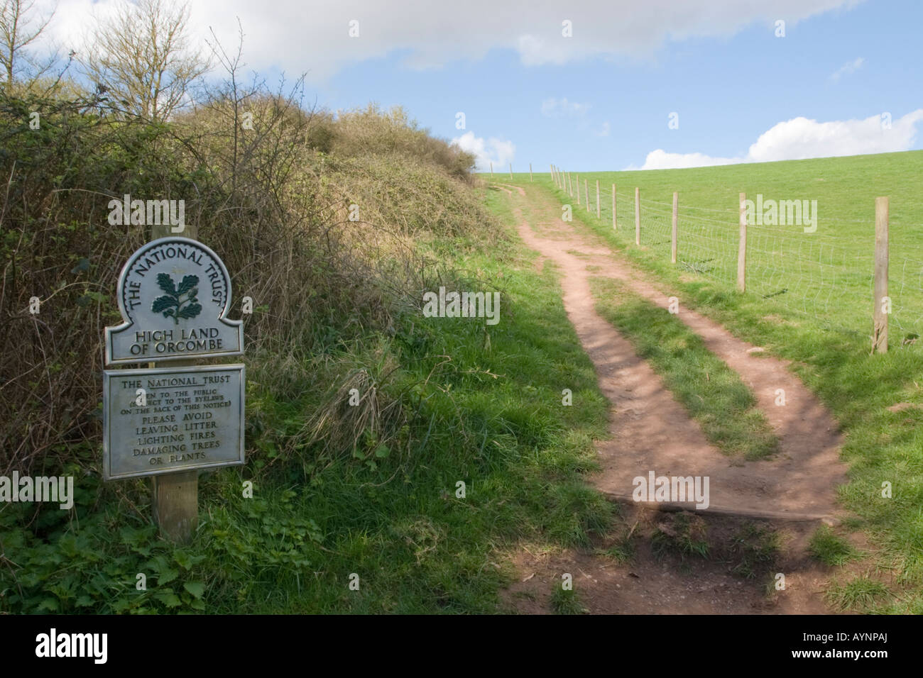 National Trust Sign on the South West Coast Path Stock Photo