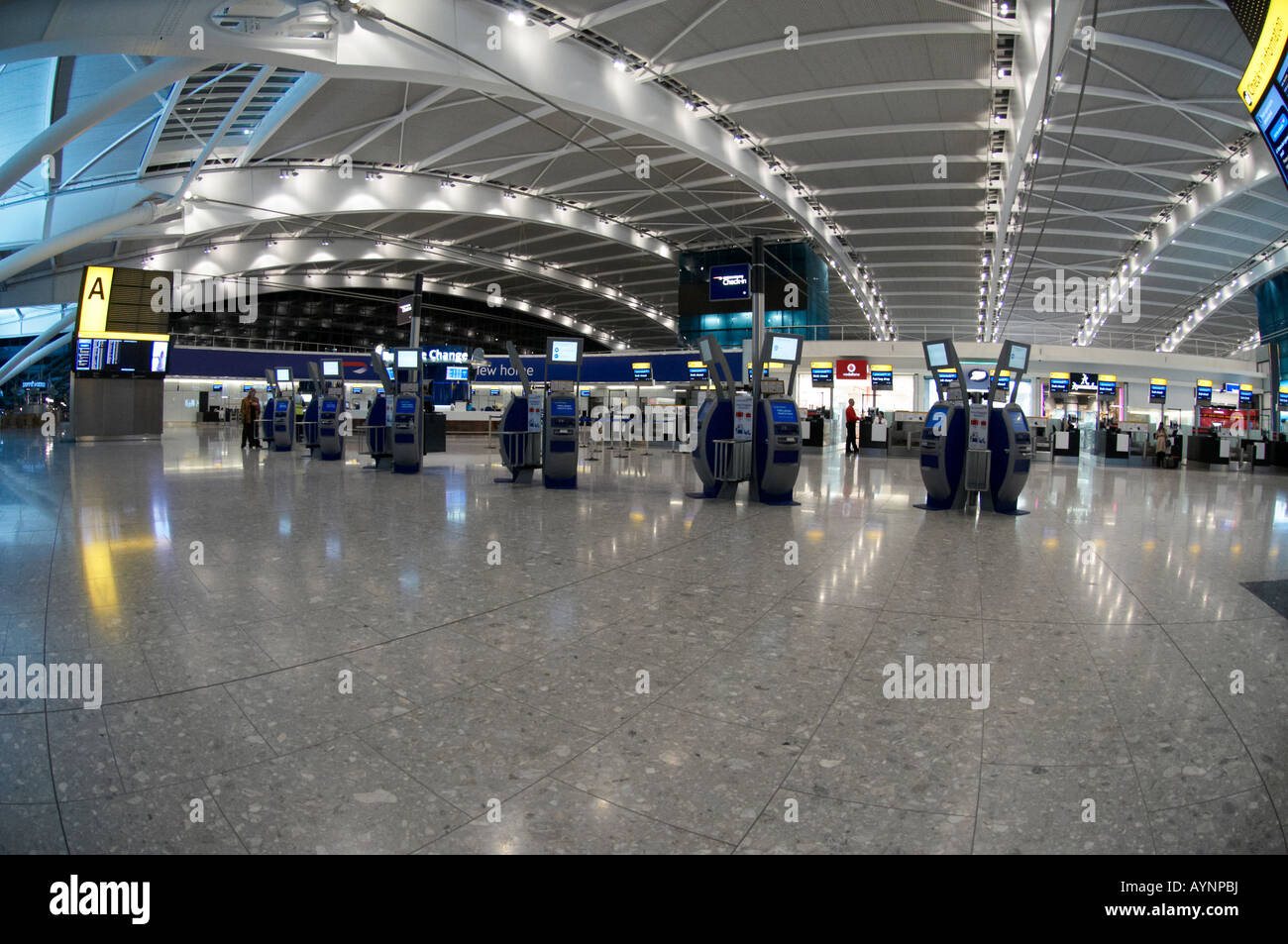 Fisheye view of Heathrow Terminal 5 Departures Stock Photo Alamy