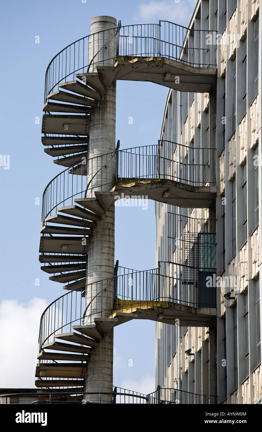 A spiral staircase on the outside all of an office block in Birmingham West Midlands England UK Stock Photo