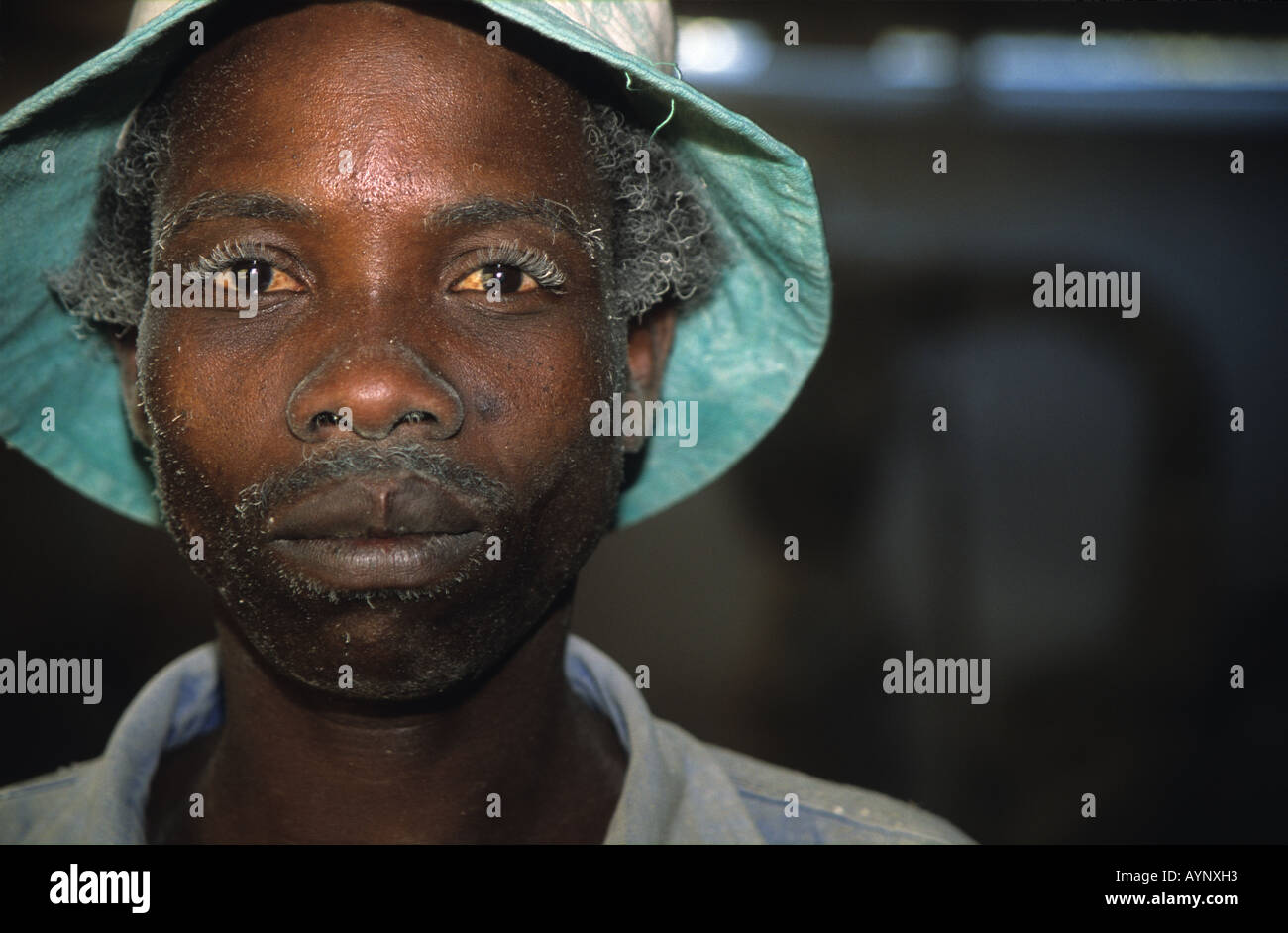 Portrait of a maize miller working on a farm, near Bindura, Zimbabwe, Southern Africa Stock