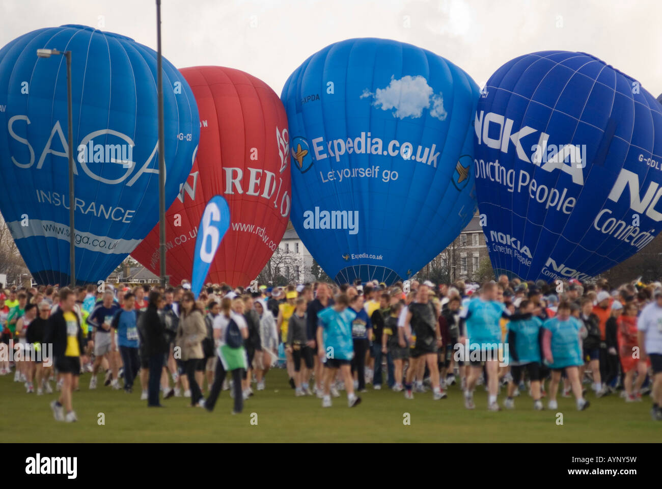 Hot air balloon promotional sponsorship balloons Saga Insurance Redrow Expedia co uk Blackheath South London SE21 London UK    London Stock Photo