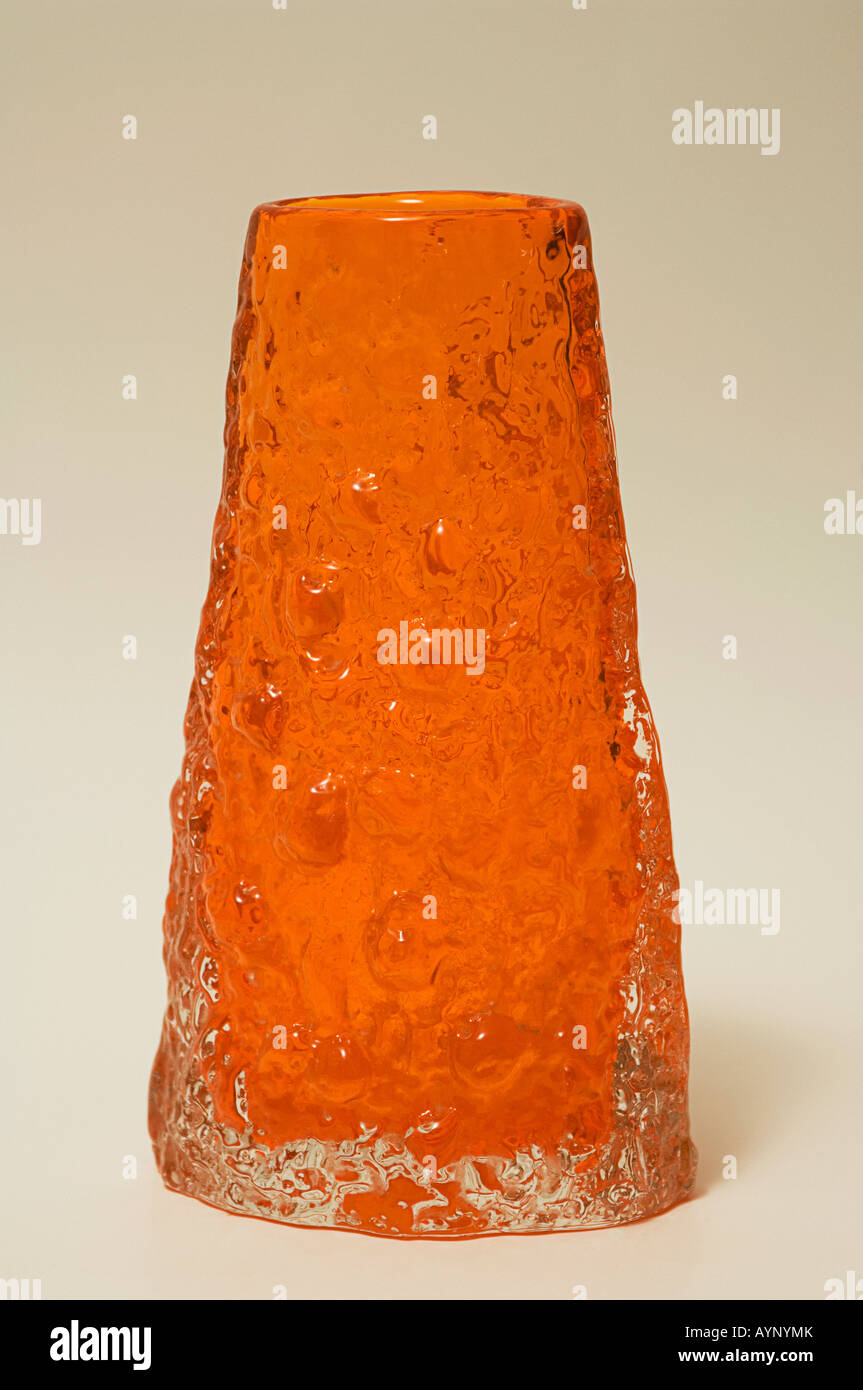Whitefriars tangerine Volcano art glass vase sixties and