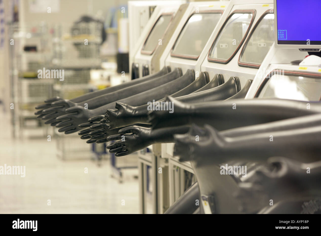 Glove box handling of radioactive waste - Stock Image - T176/0214 - Science  Photo Library