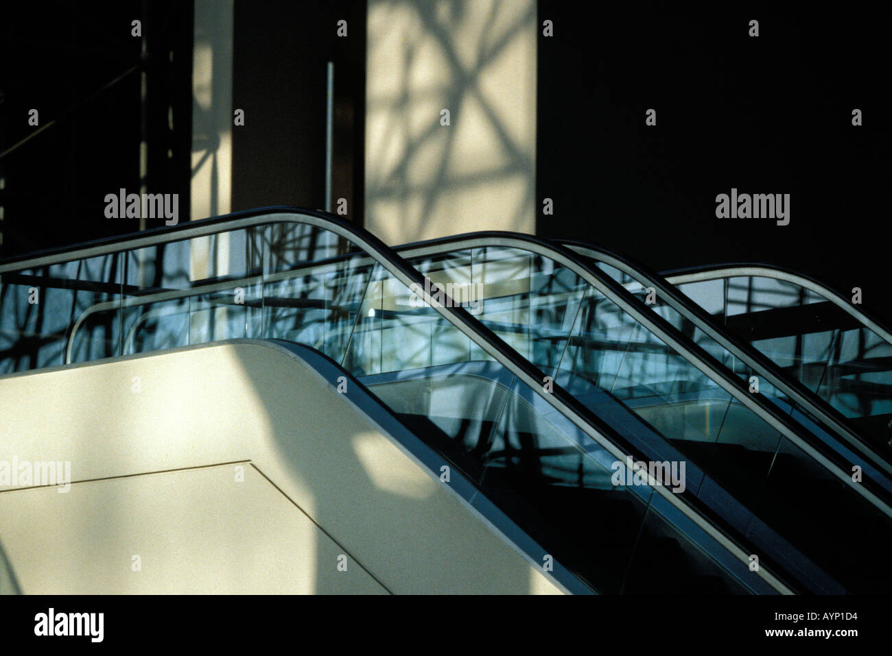 Top of escalators office building Stock Photo