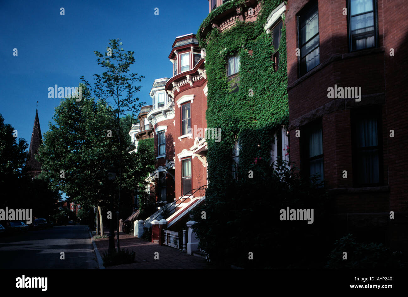 City neighborhood of row houses Stock Photo