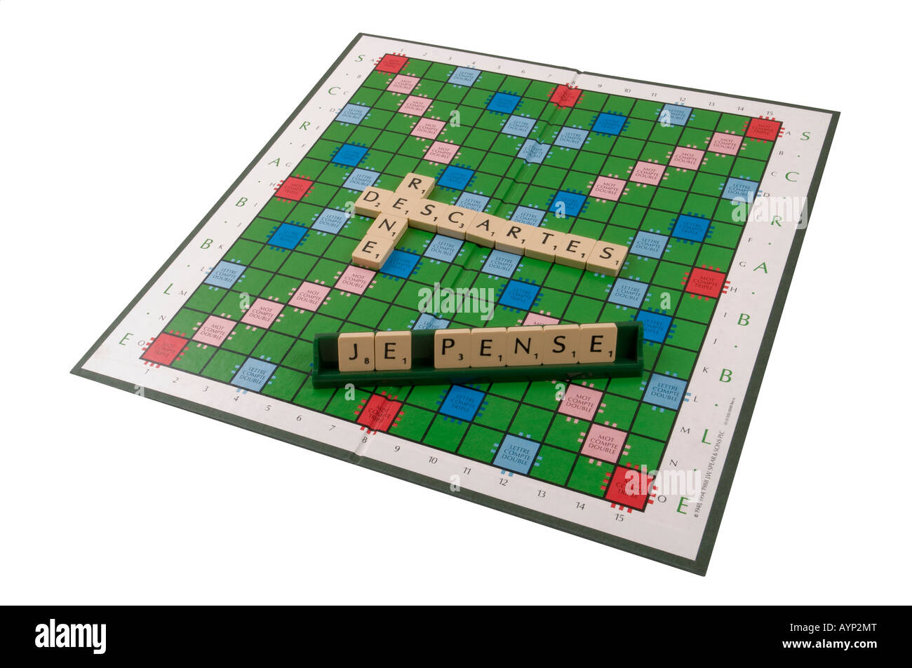 Réné Descartes - Je pense - Scrabble board. Stock Photo