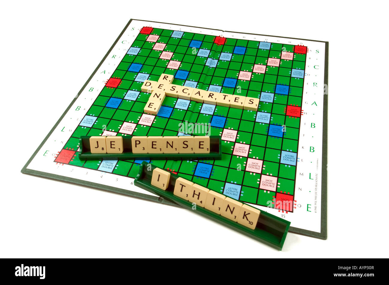 Réné Descartes - Je pense / I think - Scrabble board. Stock Photo