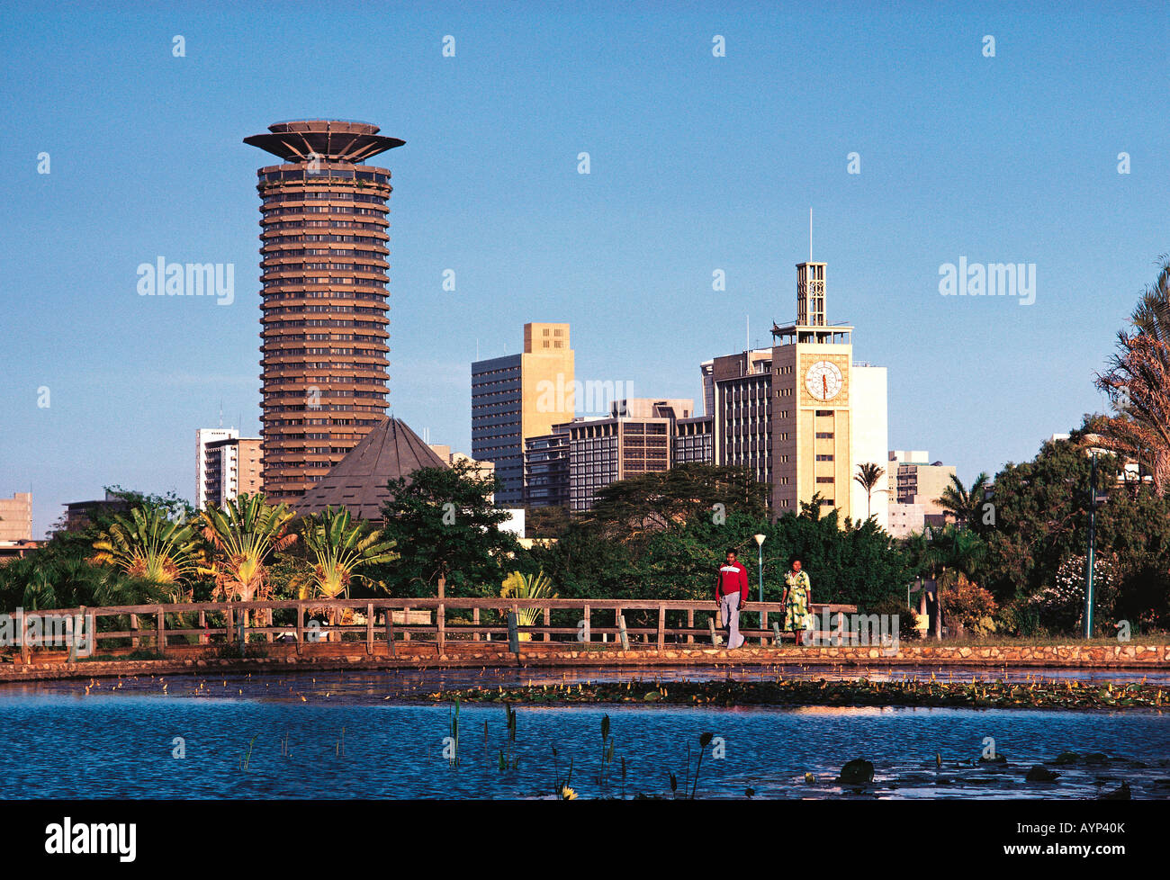 Kenyatta Conference Centre Tower and Parliament clock from Uhuru Park