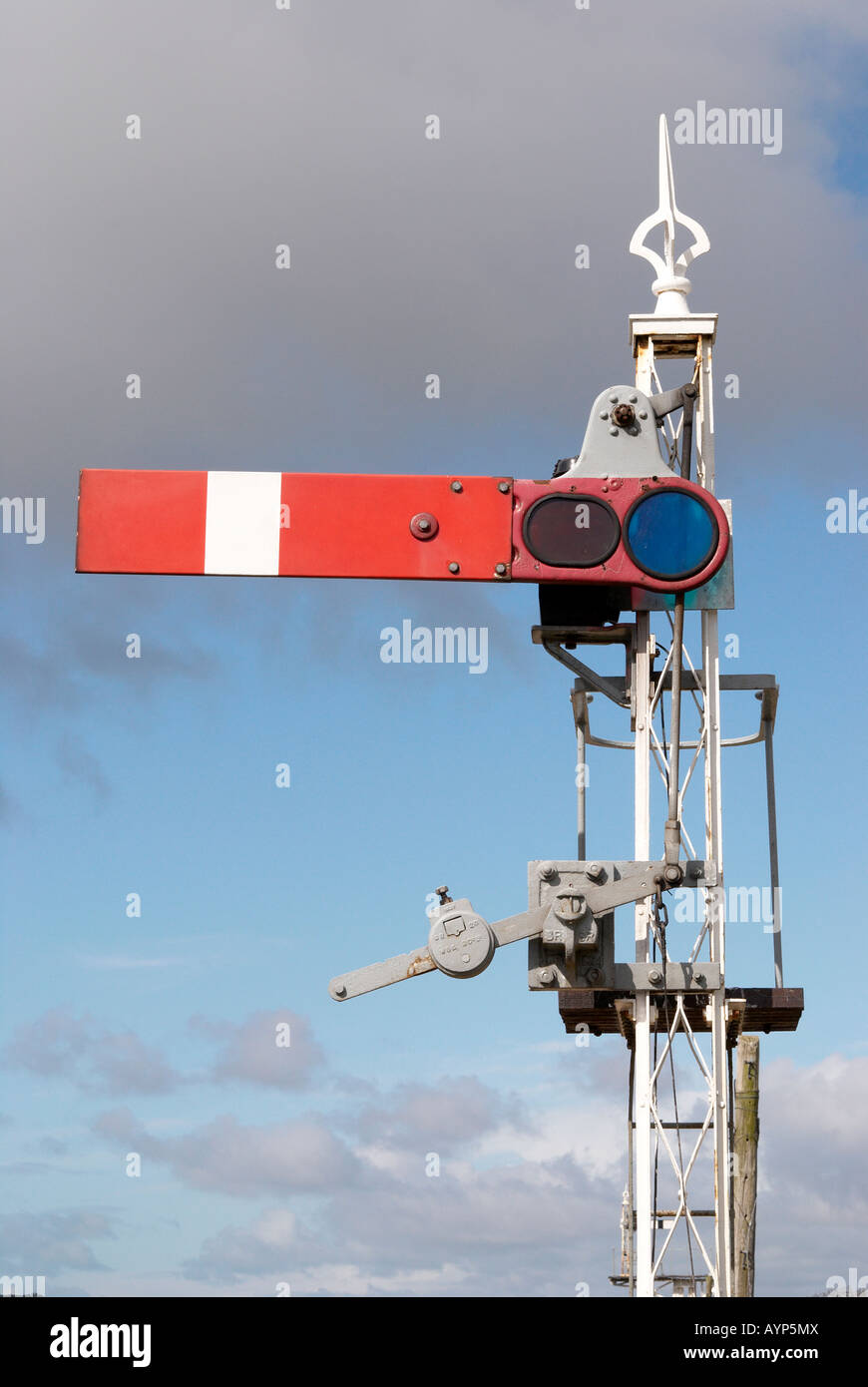Southern Railway home signal on lattice metal post with finial, Swanage