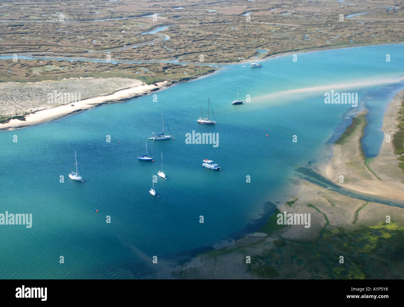 Aerial view of Mud flats approaching Faro airport Algarve Portugal Stock Photo