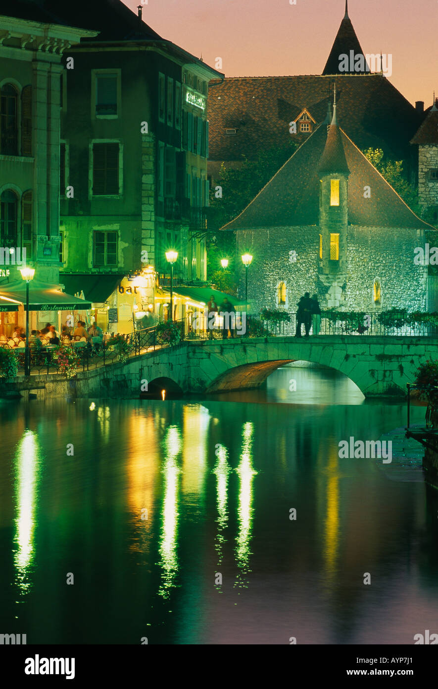 the Thiou Canal at twilight Annecy Savoie France Stock Photo