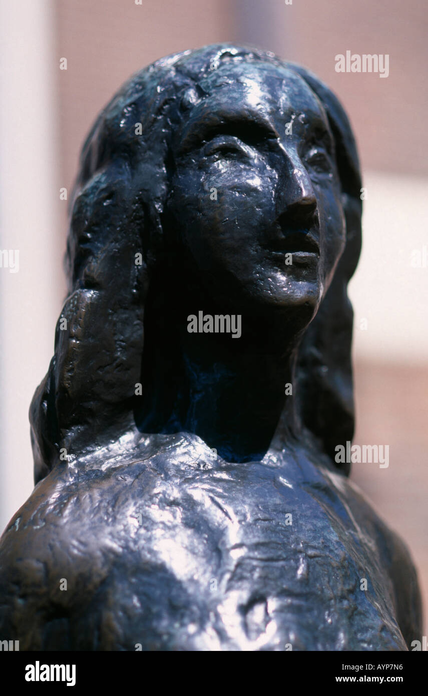 HOLLAND Noord Amsterdam Westermarkt Statue of Anne Frank the young Jewish diary writer during Nazi occupation of World War II Stock Photo