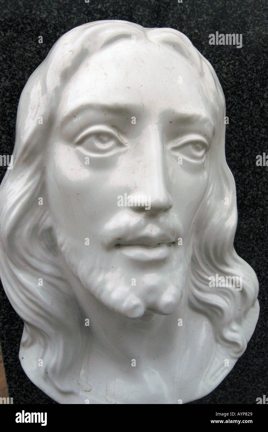White bas relief close up of Jesus Christ face Stock Photo