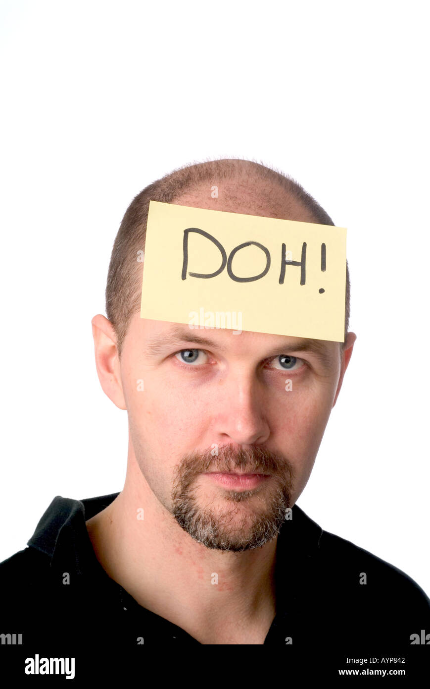 man with a post it note on his head doh mistake blast dam simpson homer Stock Photo