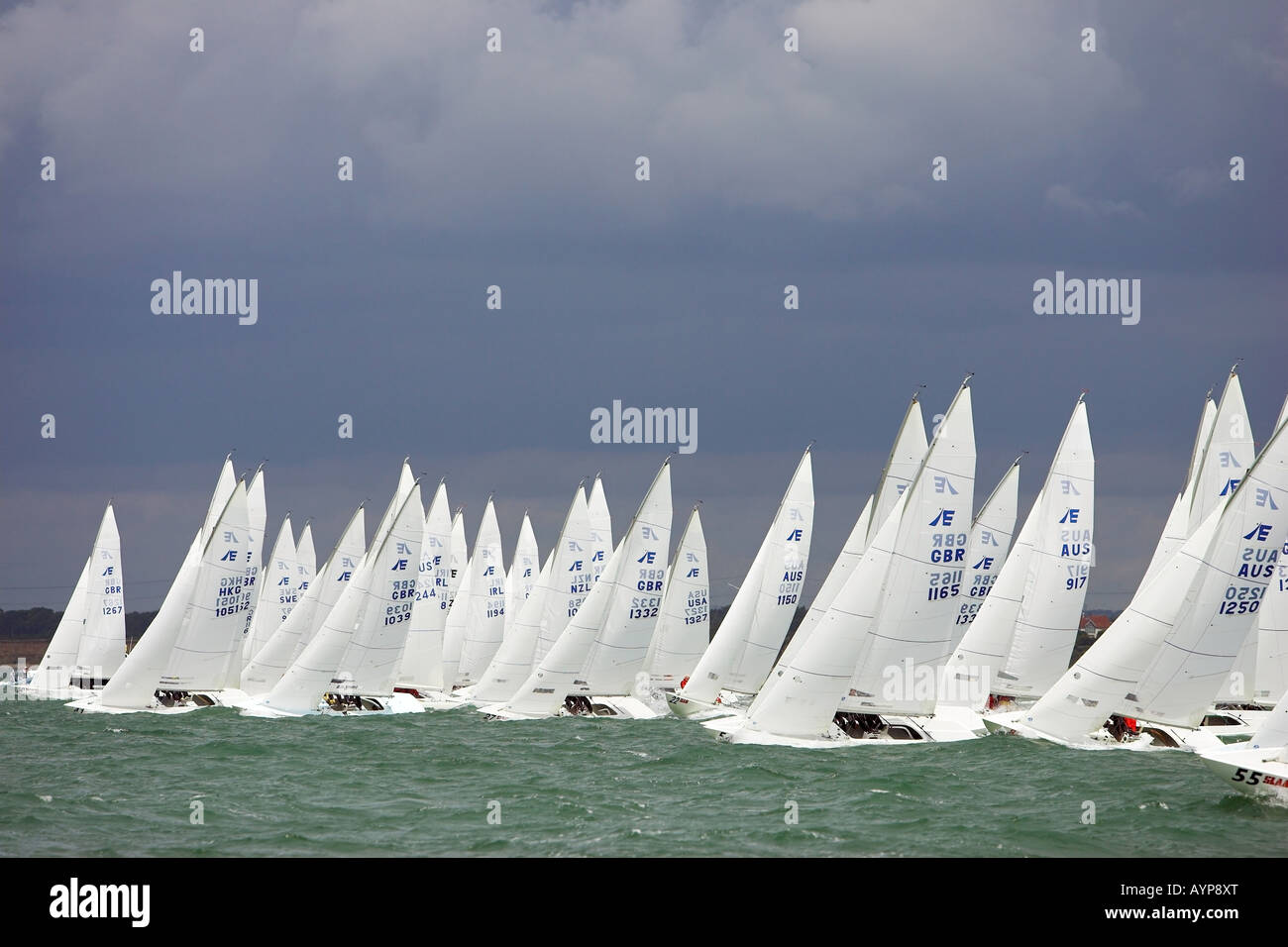 Fleet of Etchells racing on the Solent moments after the start Stock ...