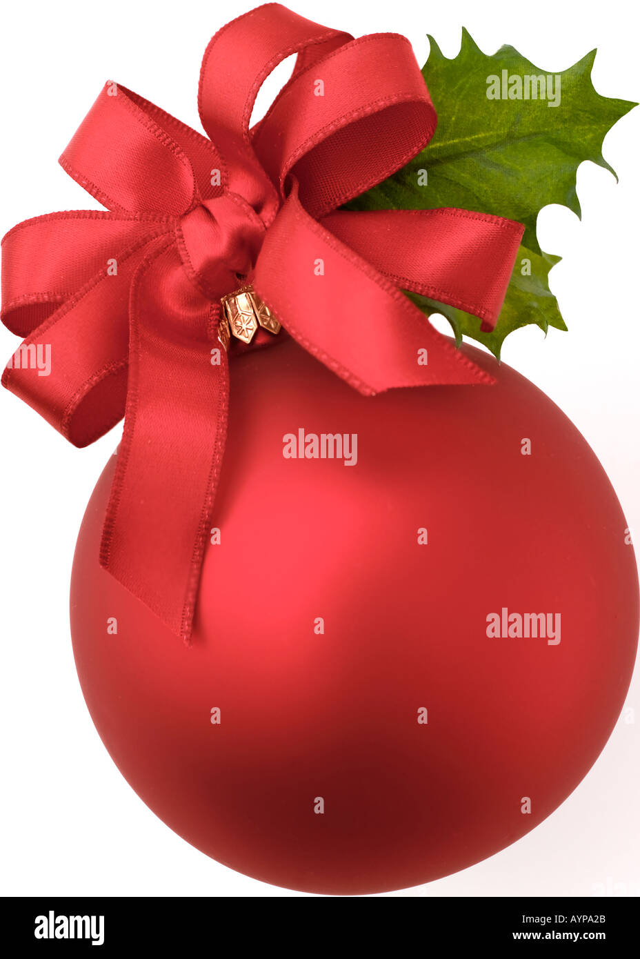 Red Christmas Ornament with Red Ribbon Bow Holly Leaf Stock Photo Alamy