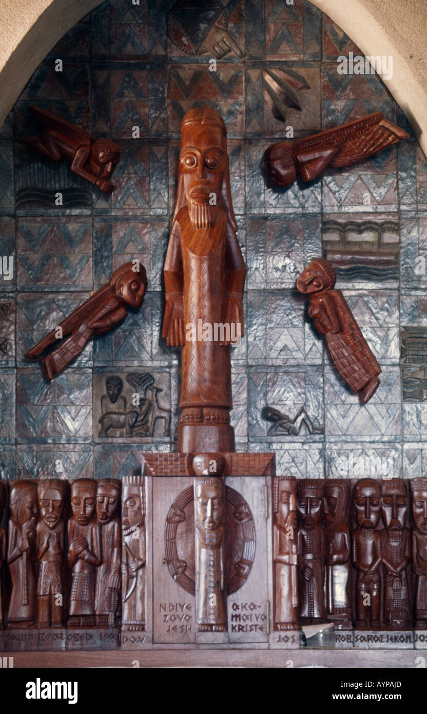 ZIMBABWE East Africa Serima Native African carved wood depiction of Christ and the Evangelist Stock Photo