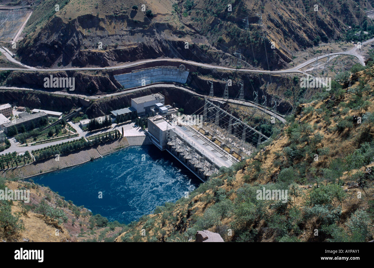 TAJIKISTAN Central Asia Nurek Industry View looking down on the ...