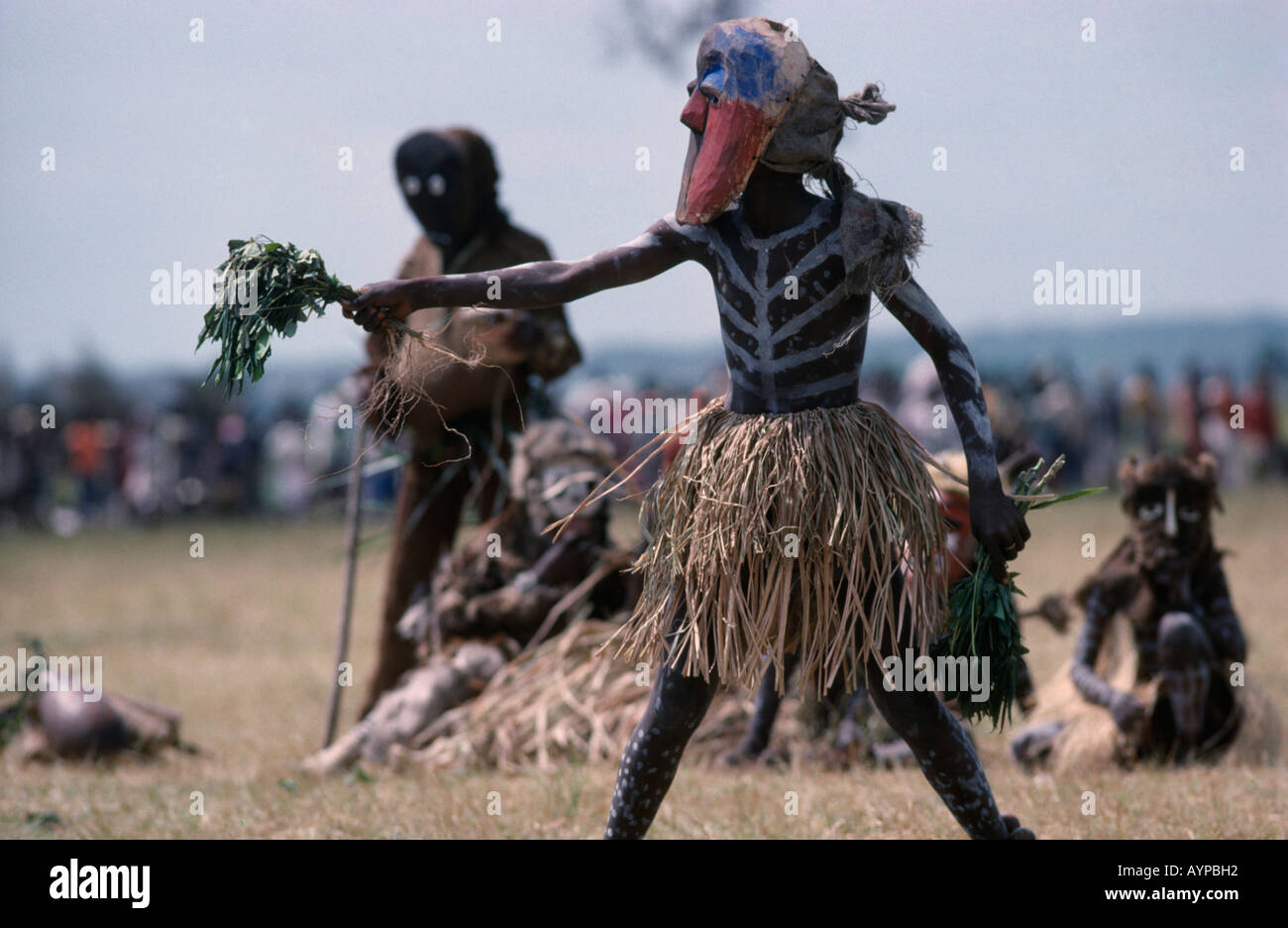 CONGO Central Africa Bapende tribe masked dancers at Gungu festival ...