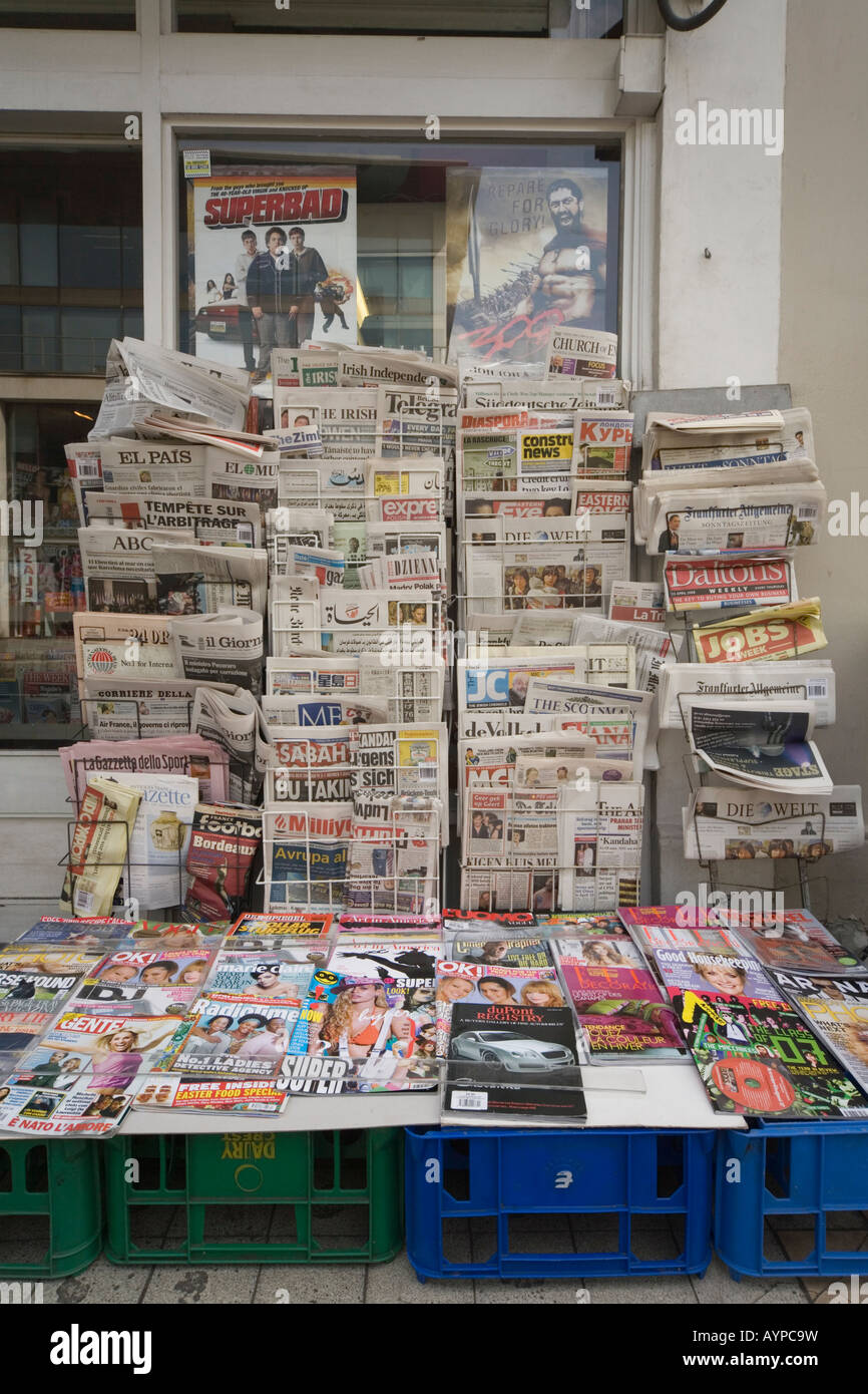 Racks of magazines and Newspapers outside Newsagent Kings Road London UK Stock Photo