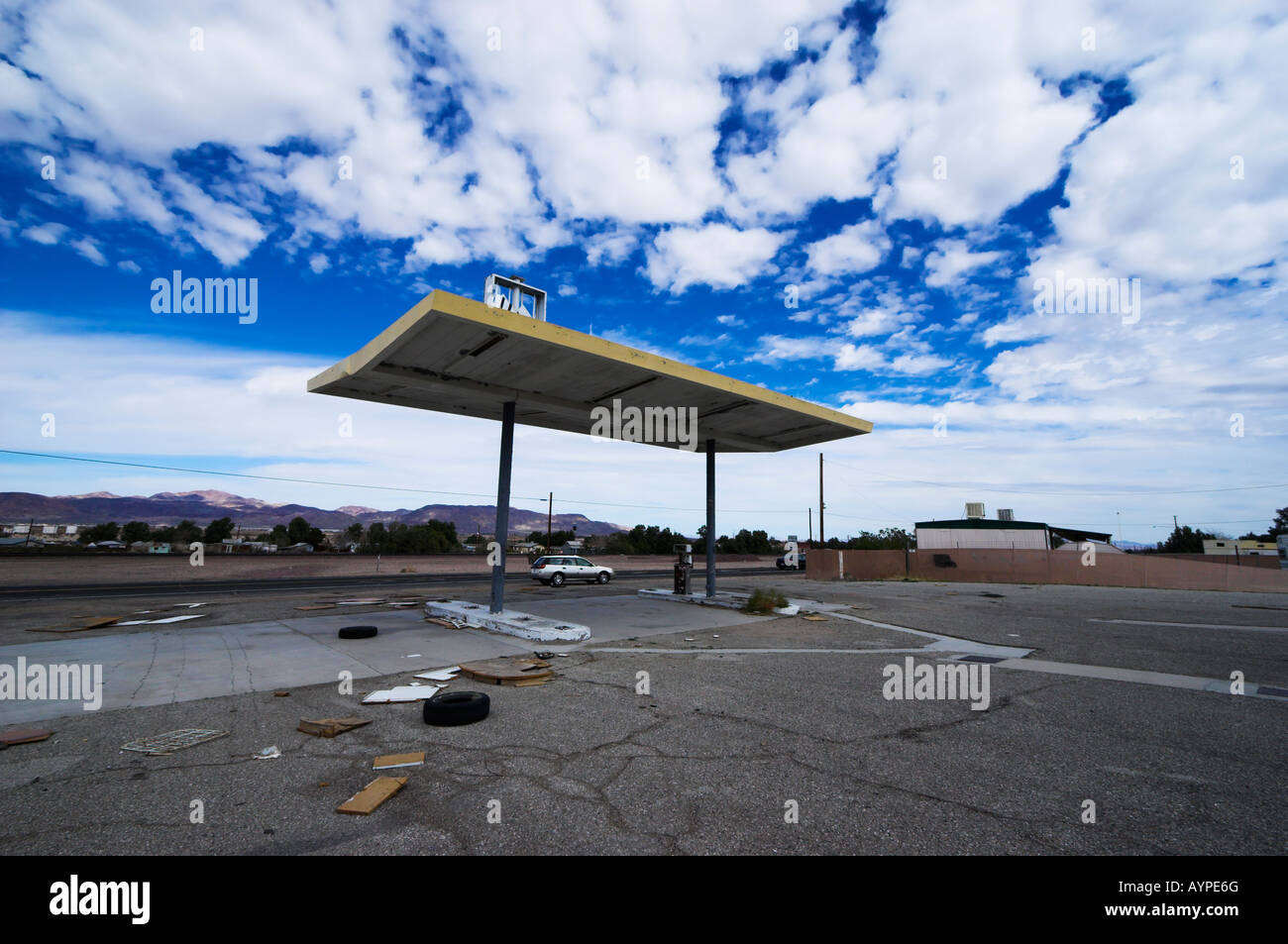 Abandoned gas station on National Trails Highway (Historic Route 66) in
