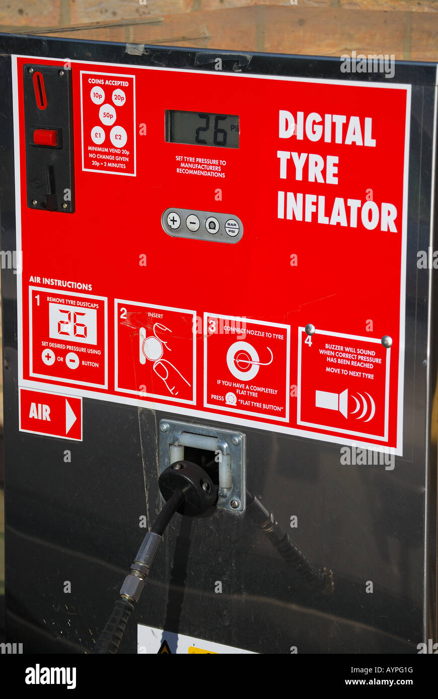 Digital Tyre Inflator, Total Petrol Garage, High Street, Newmarket, Suffolk, England, United Kingdom Stock Photo