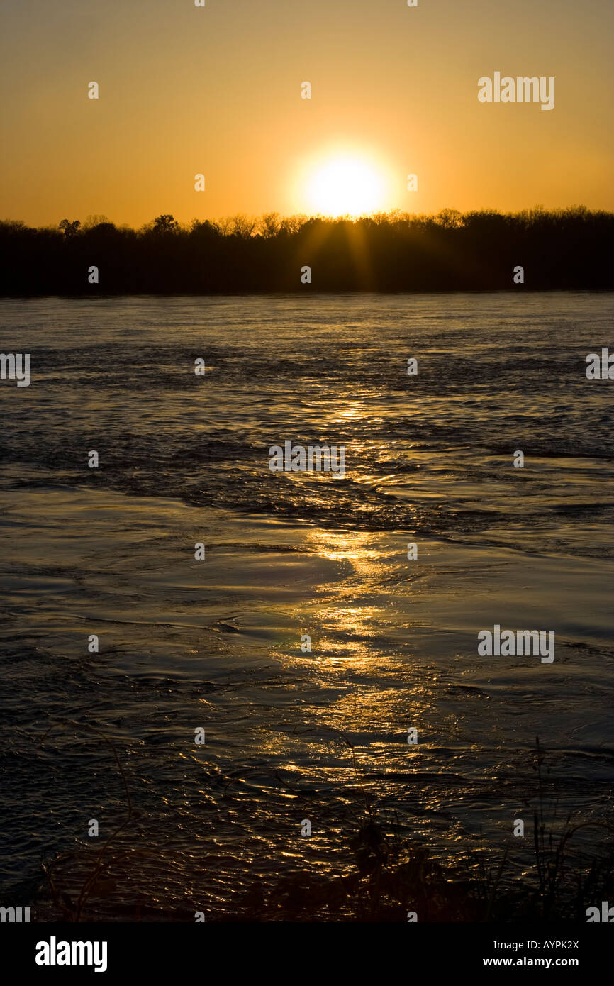 Sunset on flooding Mississippi River Stock Photo