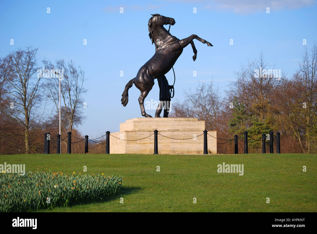 Millennium Newmarket Stallion Statue at entrance to town, Newmarket, Suffolk, England, United Kingdom Stock Photo
