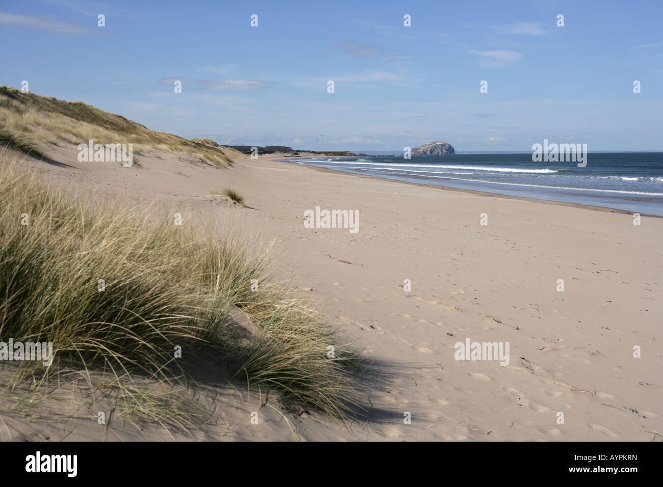 Ravensheugh Sands East Lothian with the Bass Rock in the distance. Stock Photo