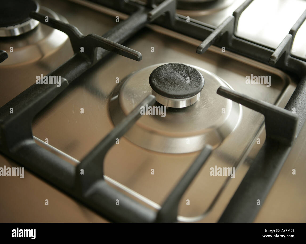 A close up of a gas stove Stock Photo
