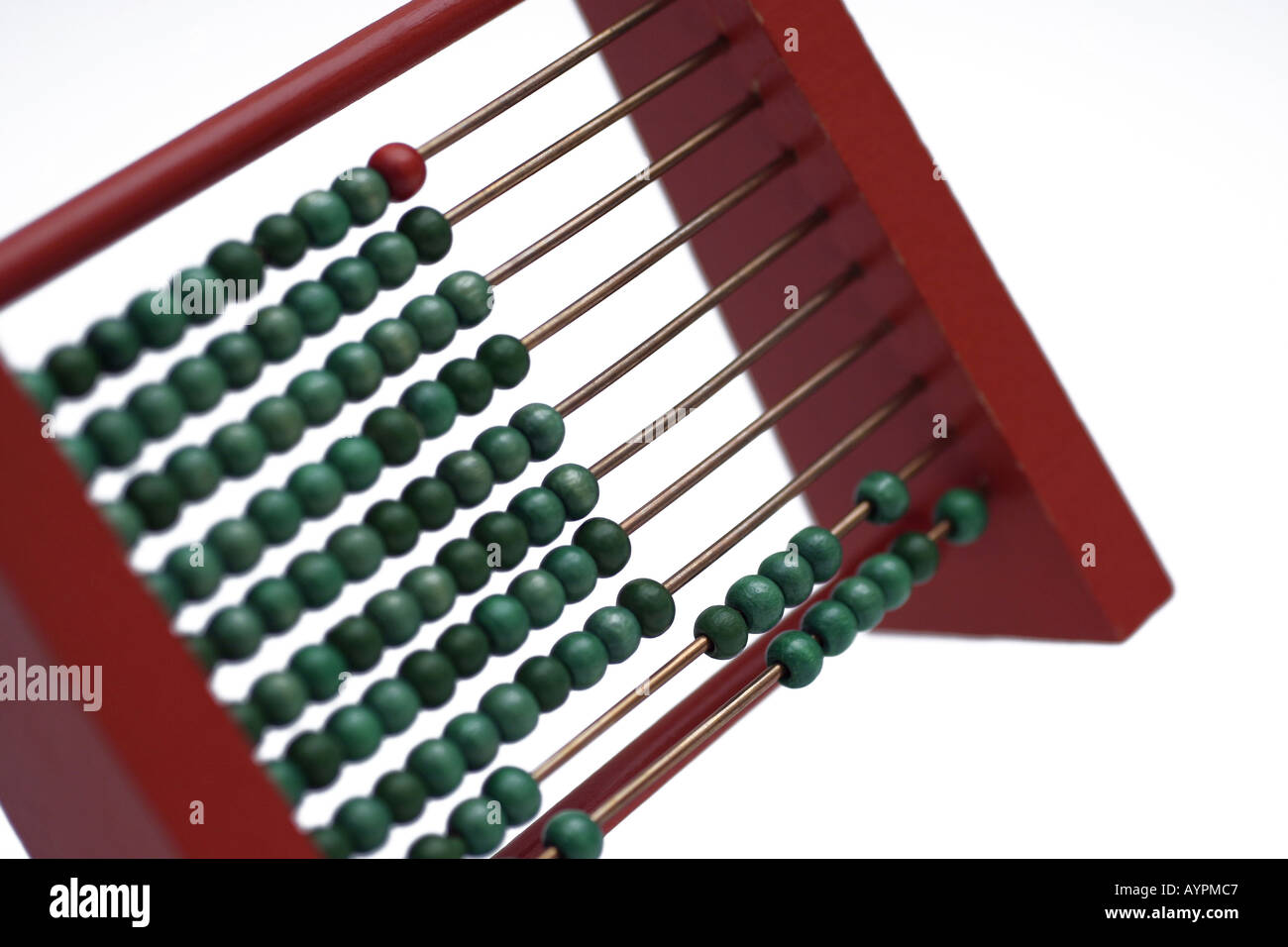 Large number of counters seen inside the rods of an abacus Stock Photo