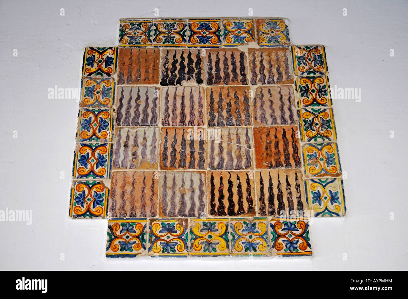 Ancient ceramic tiles, Palau Ducal de Borja Palace, Gandia, Costa Blanca, Valencia Province, Spain Stock Photo