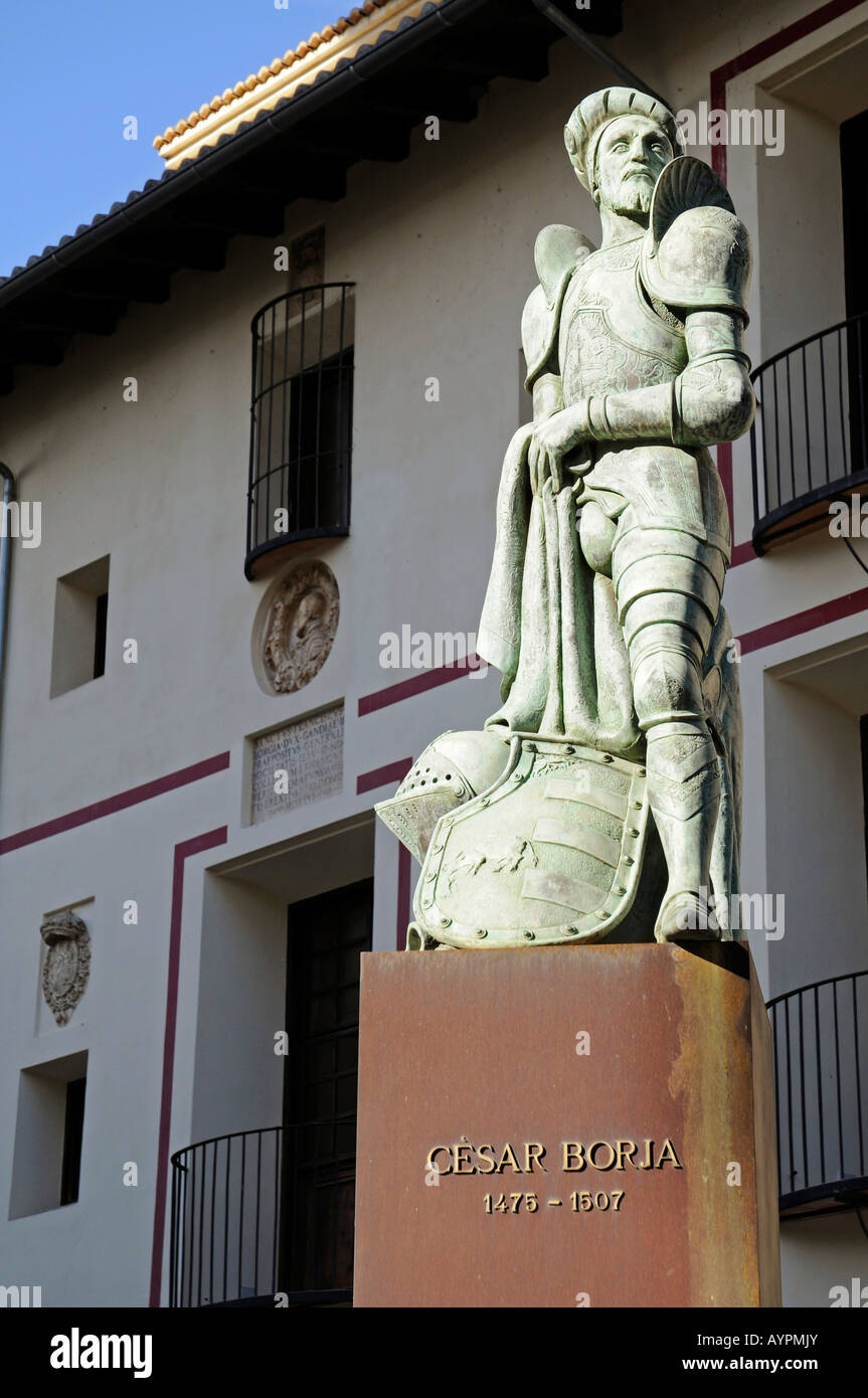 Cesar Borja Memorial among statues of the Borgia or Borja noble family (House of Borgia), Gandia, Costa Blanca, Valencia Provin Stock Photo