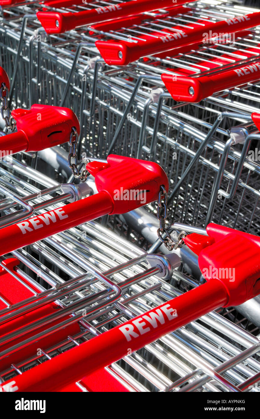 REWE shopping carts (shopping trolleys) Stock Photo