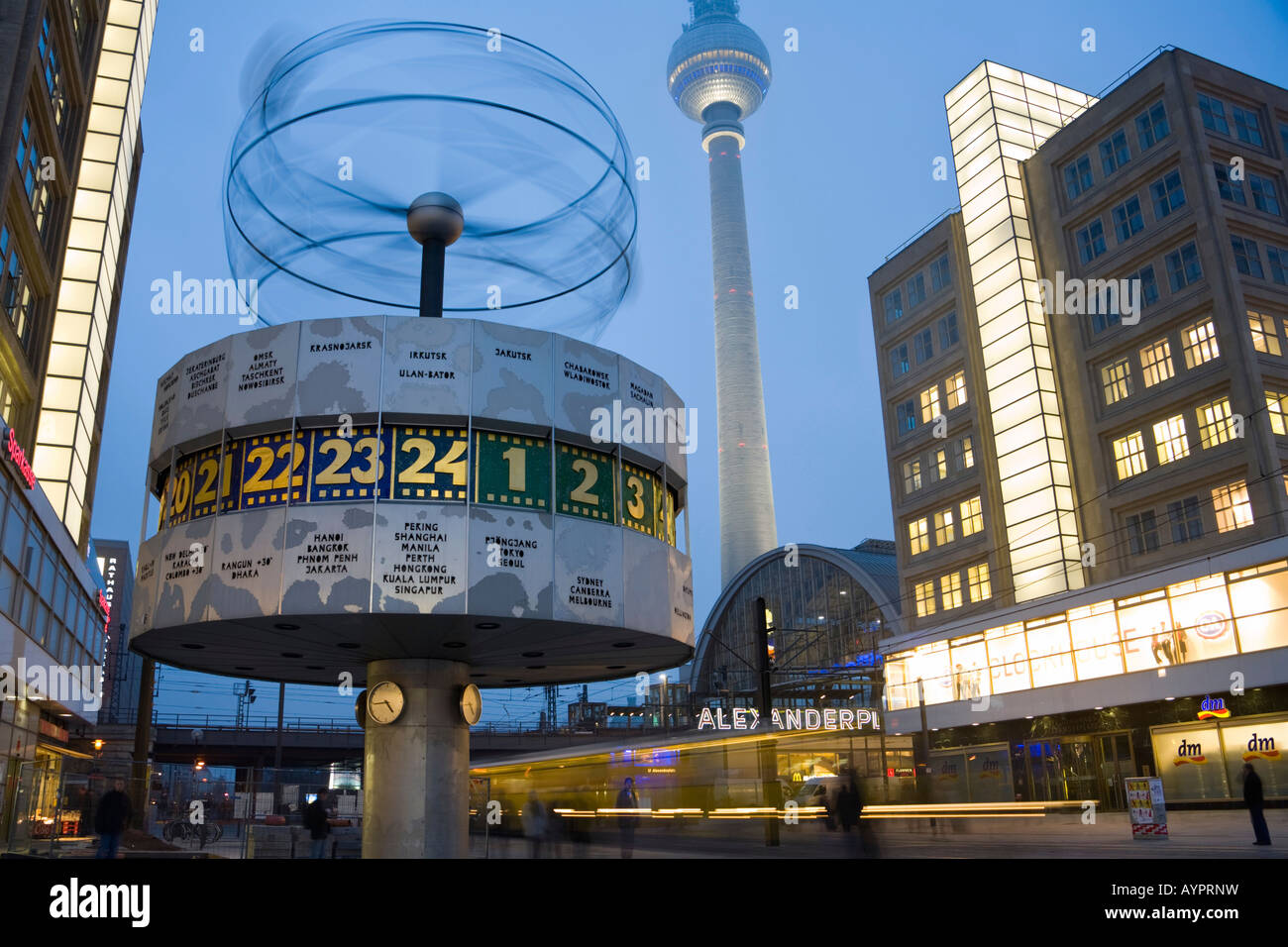 Alexanderplatz with world time clock, Berolina house, television tower